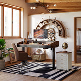 FEZIBO 55" Whole-Piece Standing Desk Adjustable Height with Drawers, 55 x 24 inches Electric Adjustable Desk with Monitor Shelf, Sit Stand Rising Desk with Baffle, Black Walnut FEZIBO