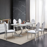 70'' Marble Dining Table for 8 People, Rectangle Faux Marble Dining Table with Silver Mirrored Finish Stainless Steel Base, Modern Marble Kitchen Table for Living Room Home Office AF ARTISAN FURNITURE