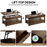 FABATO 41.7'' Coffee Table, Lift Top Coffee Table with Storage Drawers and Hidden Compartment, Retro Central Table with Wooden Lift Tabletop for Living Room, Espresso FABATO