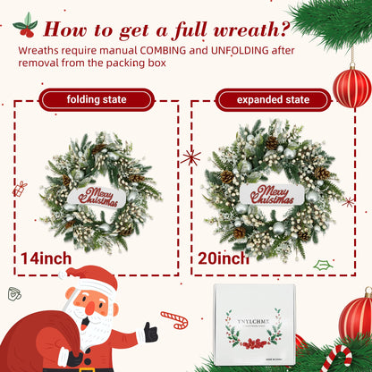 YNYLCHMX 20 Inch Christmas Wreath for Front Door, Winter Wreath with Welcome Sign Pine Needle Pine Cone Berry Artificial Door Xmas Wreaths for Window Wall Fireplace Farmhouse Holiday Party Decoration