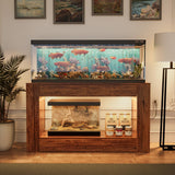 FUXJUM 55-75 Gallon Fish Tank Stand with Power Outlets & LED Light and Drawers,1000LBS Capacity,Aquarium Stand with 55.1" L*18.5" W Tabletop Suitable for Turtle Tank, Reptile Terrarium FUXJUM