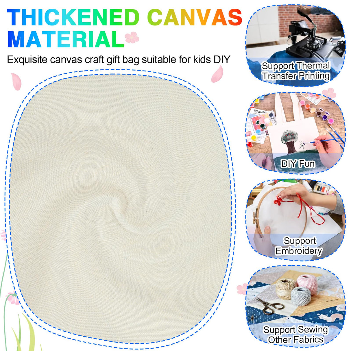 Zioffiel Small Canvas Tote Bags Bulk 24 Pack, Sublimation Tote Bags Blank with Acrylic Paint Set, Reusable Cotton Canvas Bags with Handles, Mini Tote Bag To Decorate DIY Crafts, 8"x8.6" Zioffiel