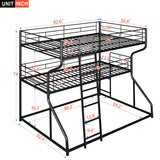 Jintop Full XL Over Twin XL Over Queen Size Triple Bunk Bed ith Long and Short Ladder,Metal Loft Bed Frame,w/Safety Guardrail,for Kids Bedroom,Student Dorms,Guest Rooms,Black Jintop