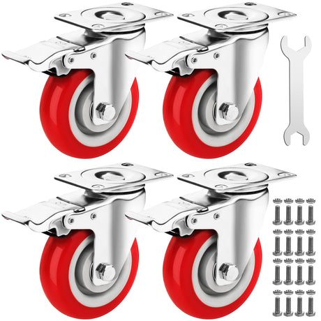 Castrek 4 Inch Caster Wheels Heavy Duty Casters Set of 4 (2200lbs Load Capacity) Lockable Cart Wheels with Brakes, 360 Degree Rotatable - Ideal Caster for Cart, Furniture and Workbench (4 x Brakes) Castrek