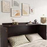 Ball & Cast Murphy Bed Queen Size,Wood Rattan Decoration Hideaway Cabinet Bedframe with Power Station,Wall Platform can be Folded up,Fold-Down Chest W/Drawer,for Apartment,Bedroom,Espresso Ball & Cast