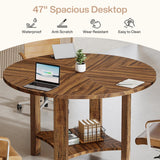 Tribesigns 4FT Round Conference Table for 4, 47-Inch Office Meeting Table with Storage Shelf and Large Tabletop, Mid-Century Modern Seminar Boardroom Desk for Office Conference Room, Walnut Tribesigns