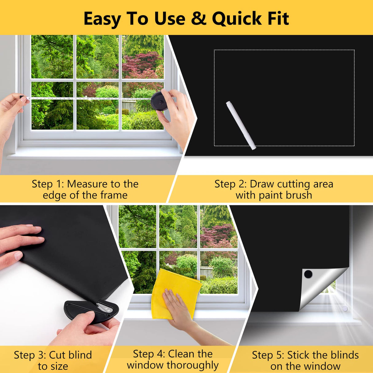 Blackout Curtains for Bedroom 79" x 57" Portable Blackout Shades Film 100% Blackout Window Cover No Drill Blackout Blinds with Hooks & Loops Strips Temporary Blackout Shades for Nursery Dorm Room LUCKJOY