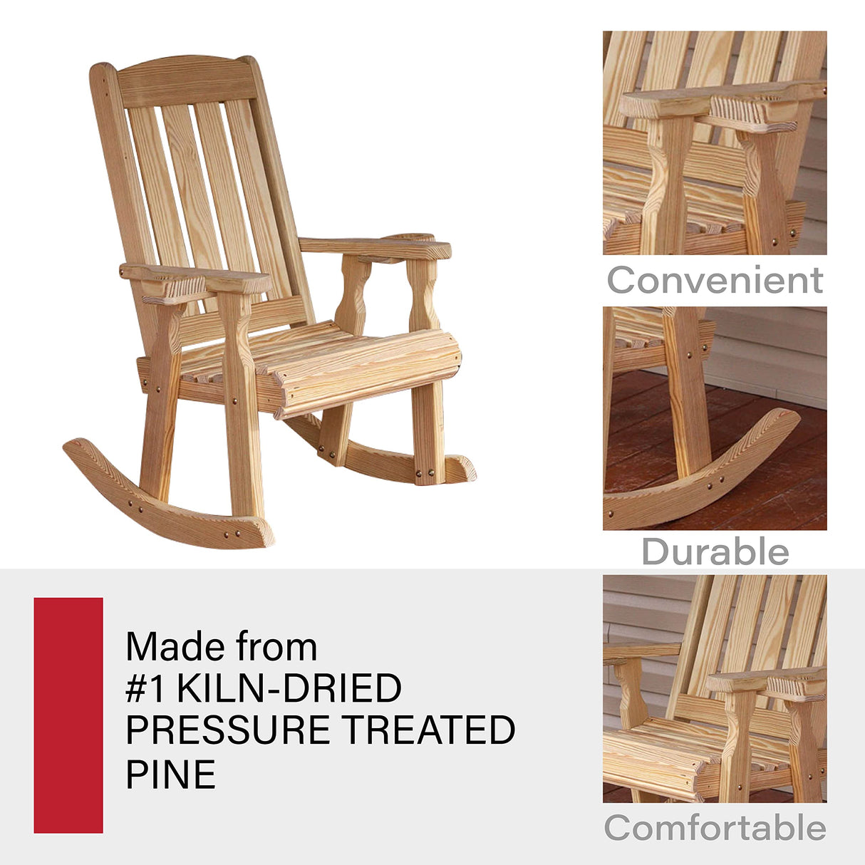 Amish Casual Heavy Duty 600 Lb Mission Pressure Treated Rocking Chair with Cupholders (Unfinished) Amish Casual