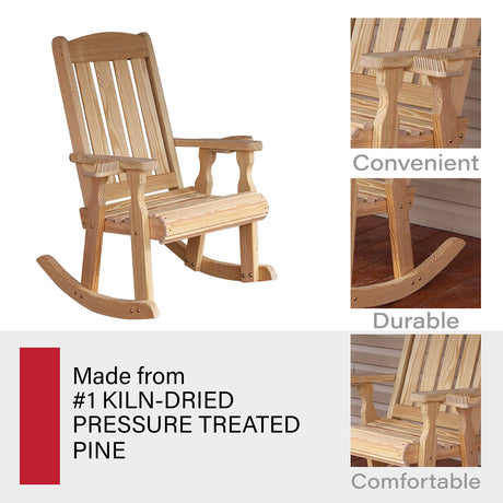 Amish Casual Heavy Duty 600 Lb Mission Pressure Treated Rocking Chair with Cupholders (Unfinished) Amish Casual