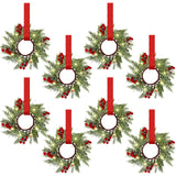 Xinnun 8 Pcs Christmas Kitchen Cabinet Wreaths with LED Lights and Red Ribbons 3.15 Inch Lighted Christmas Door Wreath Artificial Greenery Wreath with Red Berry Small Xmas Wreath for Wall Porch Window Xinnun
