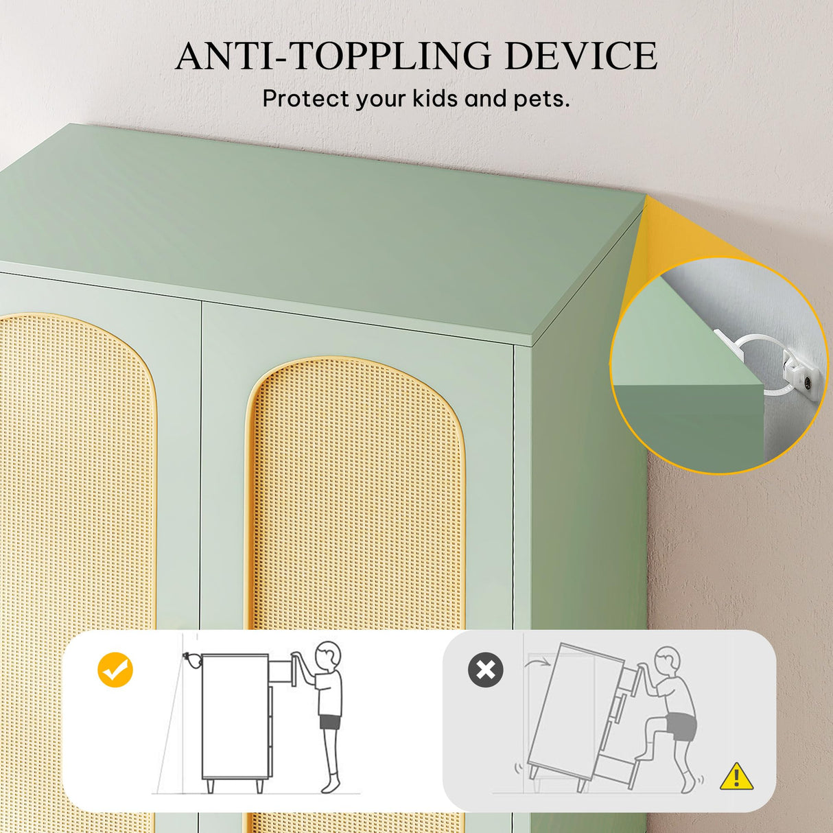 DWVO Rattan Armoire Wardrobe Closet Set of 2-70" Tall Rattan Armoire Closet with 4 Doors and 2 Drawers, Large Armoire Storage Cabinet with Drawers & Hanging Rod/Bedroom Armoire -Green DWVO