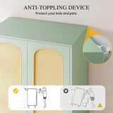 DWVO Rattan Armoire Wardrobe Closet Set of 2-70" Tall Rattan Armoire Closet with 4 Doors and 2 Drawers, Large Armoire Storage Cabinet with Drawers & Hanging Rod/Bedroom Armoire -Green DWVO