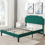 VECELO Full Size Upholstered Platform Bed Frame with Tufted Adjustable Headboard/Mattress Foundation/Wood Slat Support,Easy Assembly,Dark Green VECELO