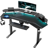 EUREKA ERGONOMIC Gaming Desk, Standing Desk Keyboard Tray, 72" Wing Shaped Music Studio Desk Electric Adjustable Height Desk Sit Stand Desk with LED Shelves, Gaming Recording Live Stream, Slot Design EUREKA ERGONOMIC