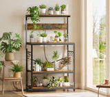 SUPERJARE Bakers Rack with Power Outlets, Microwave Stand, 31.5 X 16.5 Inch Larger Desktop, Kitchen Storage Rack with Adjustable Middle Shelf, 6 S-Shaped Hooks, Coffee Bar Stand, Rustic Brown SUPERJARE