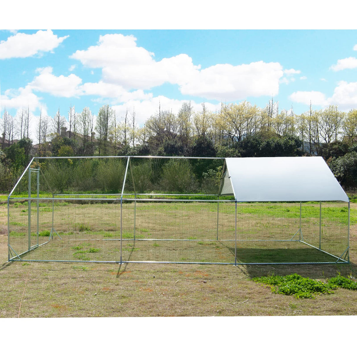 Large Metal Chicken Coop Walk-in Poultry Cage Hen Run House Habitat Spire Shaped Cage with Waterproof and Anti-Ultraviolet Cover for Outdoor Backyard Farm Use (19.68’ L×9.84’ W) Polar Aurora