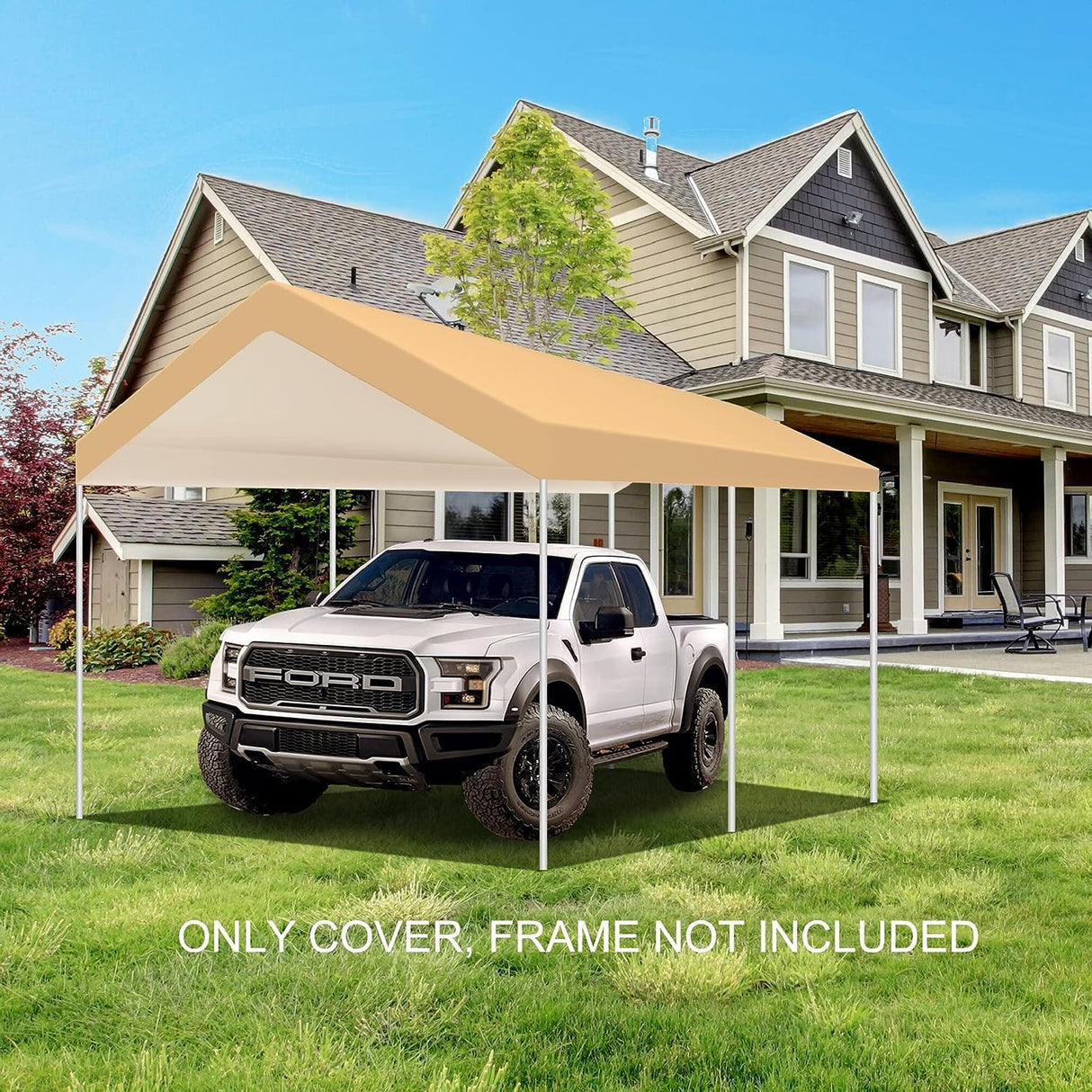 TGEHAP 10' x 20' Upgraded Carport Replacement Top Canopy Cover for Car Garage Top Tarp Shelter, Waterproof Car Cover Tent for Party Garden Boat with Ball Bungees (Frame is not Included) TGEHAP