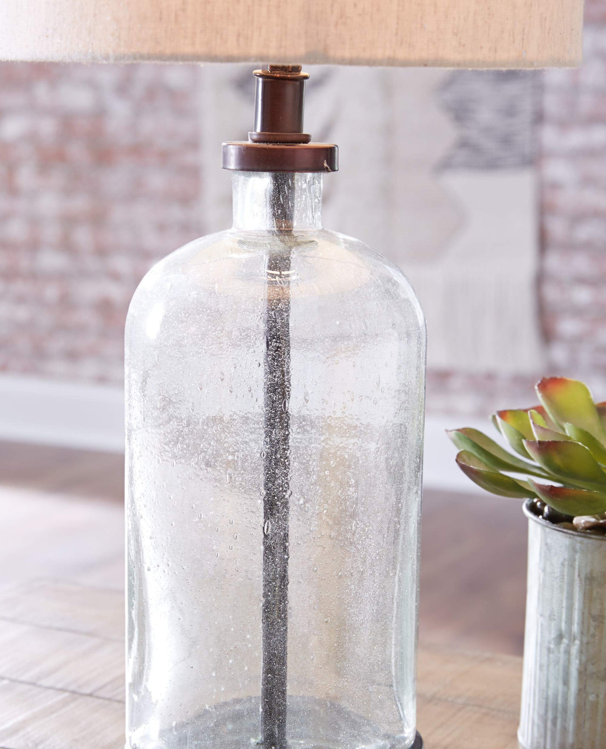 Signature Design by Ashley Bandile Modern Farmhouse 22.5" Seeded Glass Table Lamp, Bronze Signature Design by Ashley