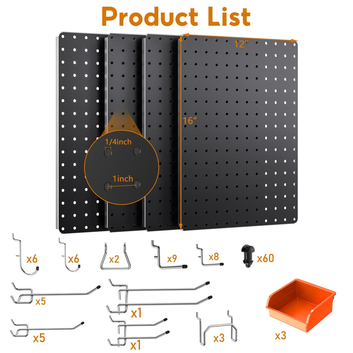 Hogurity Peg Board, 110pcs Metal Pegboard Kit, Includes 4 Pack Black Peg Board Panels with Accessories and Hook Locks, Large Heavy Duty Peg Boards for Walls Home, Garage Tool Storage, Workbench Hogurity
