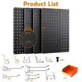 Hogurity Peg Board, 110pcs Metal Pegboard Kit, Includes 4 Pack Black Peg Board Panels with Accessories and Hook Locks, Large Heavy Duty Peg Boards for Walls Home, Garage Tool Storage, Workbench Hogurity