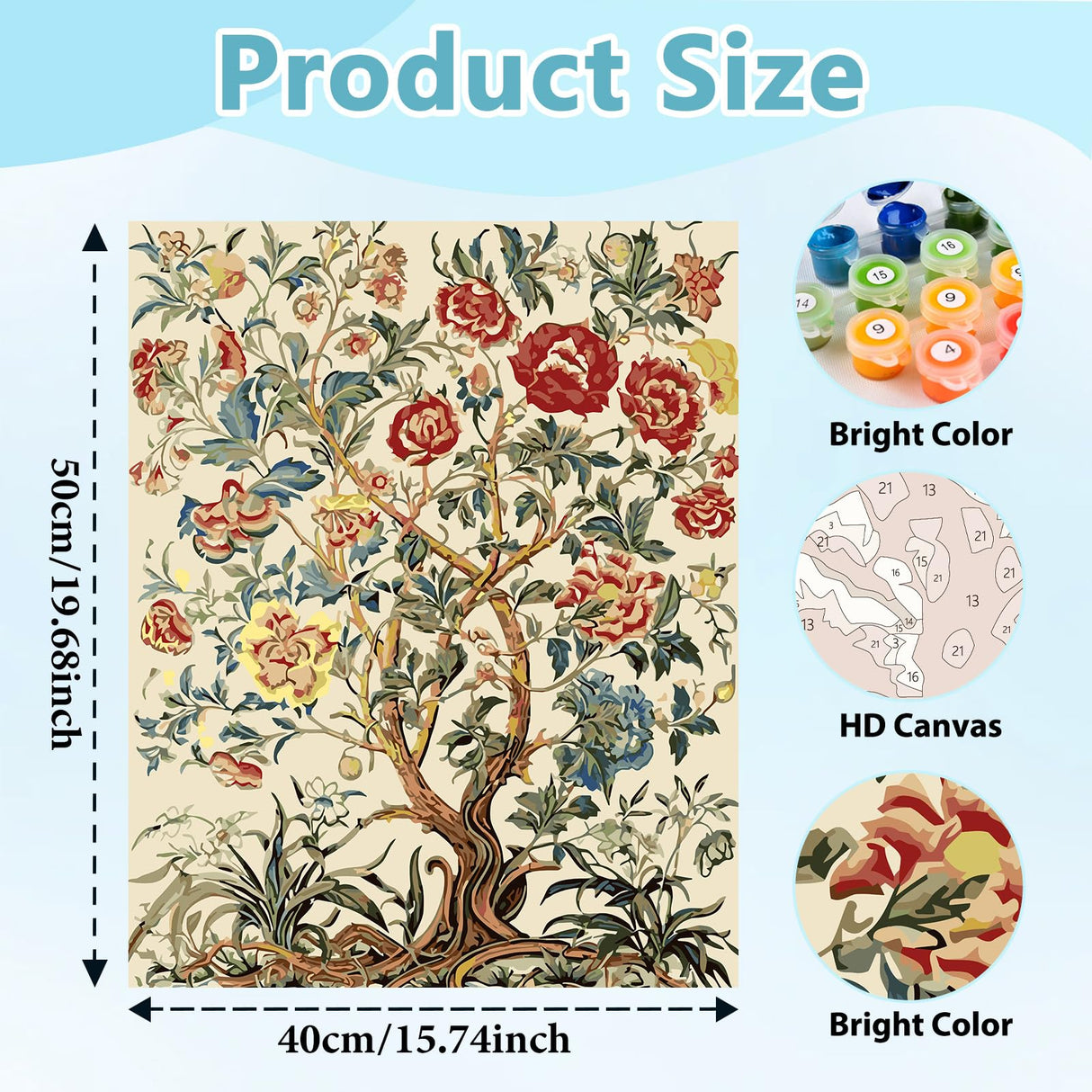 Mnsdiyrs Tree of Life Paint by Numbers Kit for Adults, Paint by Numbers for Adults Tree, Acrylic Painting by Numbers Kits Canvas for Gift Home Wall Decor 16x20 Inch Mnsdiyrs