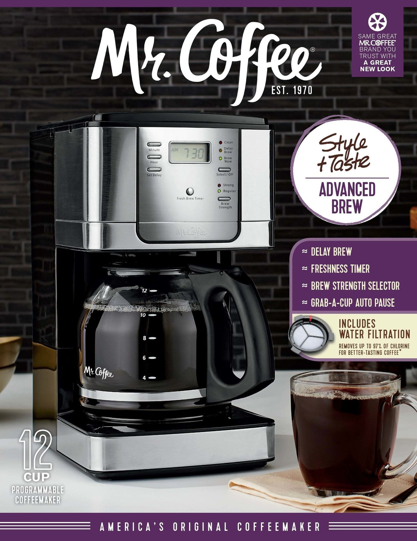 Mr. Coffee 12-Cup Programmable Coffee Maker, Stainless Steel