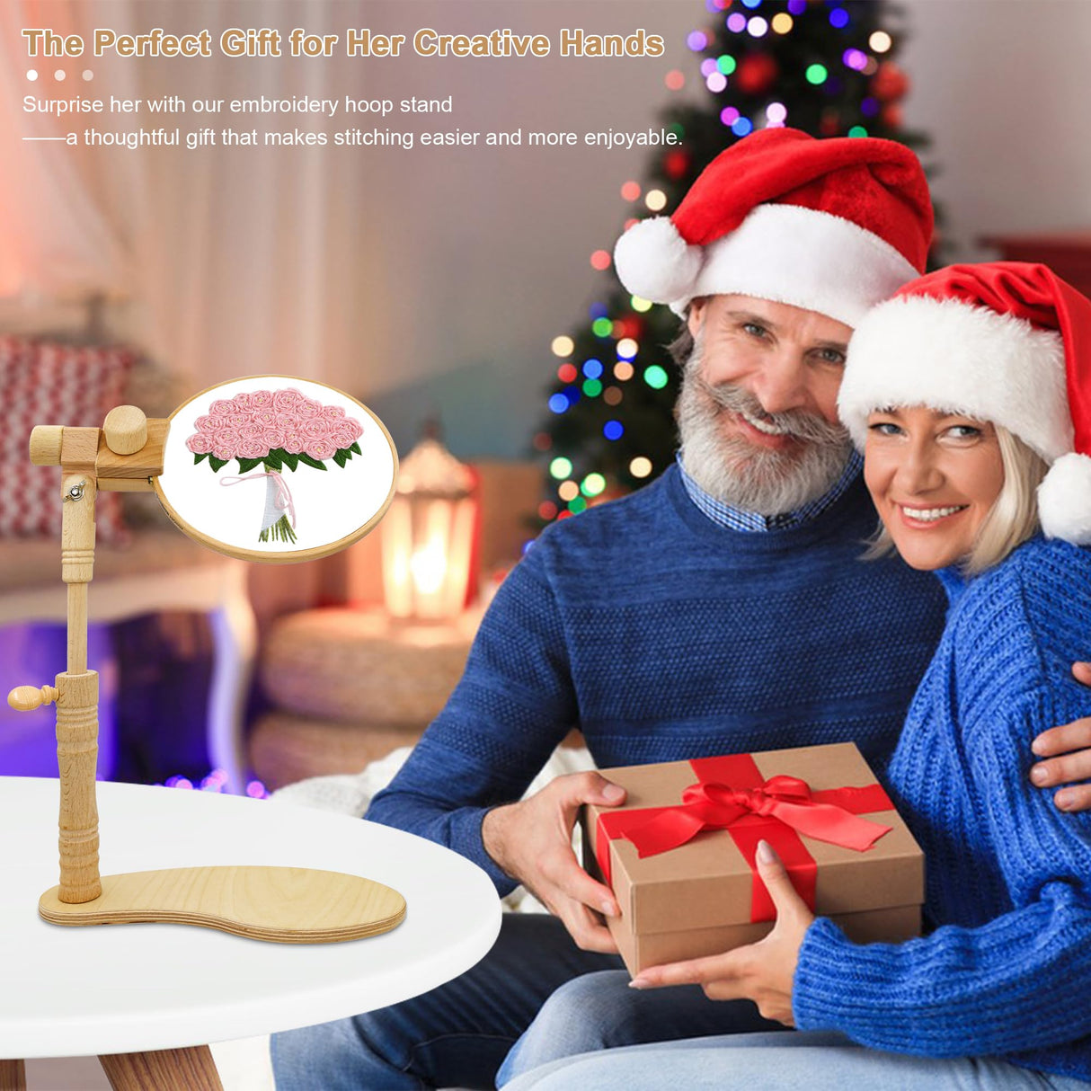 Adjustable Embroidery Hoop Stand, Beech Wooden Cross Stitch Holder, Embroidery Lap Stand for Needlework, Tabletop Seat Frame Stand for Embroidery and Cross Stitch guofa