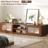HSH 70" TV Stand for 75 inch TVs,Entertainment Center for Living Room with Storage,Farmhouse Walnut TV Stand Wood with Sliding Doors,Low Media Console Cabinet for Bedroom HSH