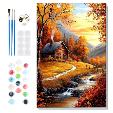 Bowetile Fall Framed Paint by Numbers for Adults, Adults' Paint-by-Number Landscape Kits on Canvas, Easy Acrylic Number Painting Crafts Kits Halloween Gifts for Home Decor, 8x12in Bowetile