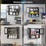 VINGLI Metal Wall Cabinet with Locking Glass Doors & Magnetic LED Sensor Light, Adjustable Shelf, Wall Mounted Storage Display Cabinets for Garage, Kitchen, Home Office, Warehouse, Living Room, Black VINGLI