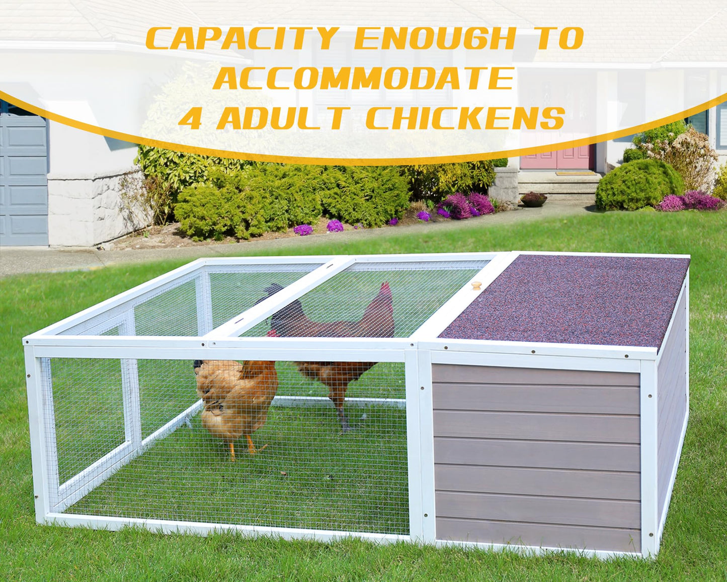 Chicken Coop with Run, 60” Rabbit Hutch Outdoor, Large Tortoise Habitat Pet Cage Wood Small Animal Poultry Cage Run with Waterproof Asphalt & Openable Roof and Side Door - WoodArtSupply