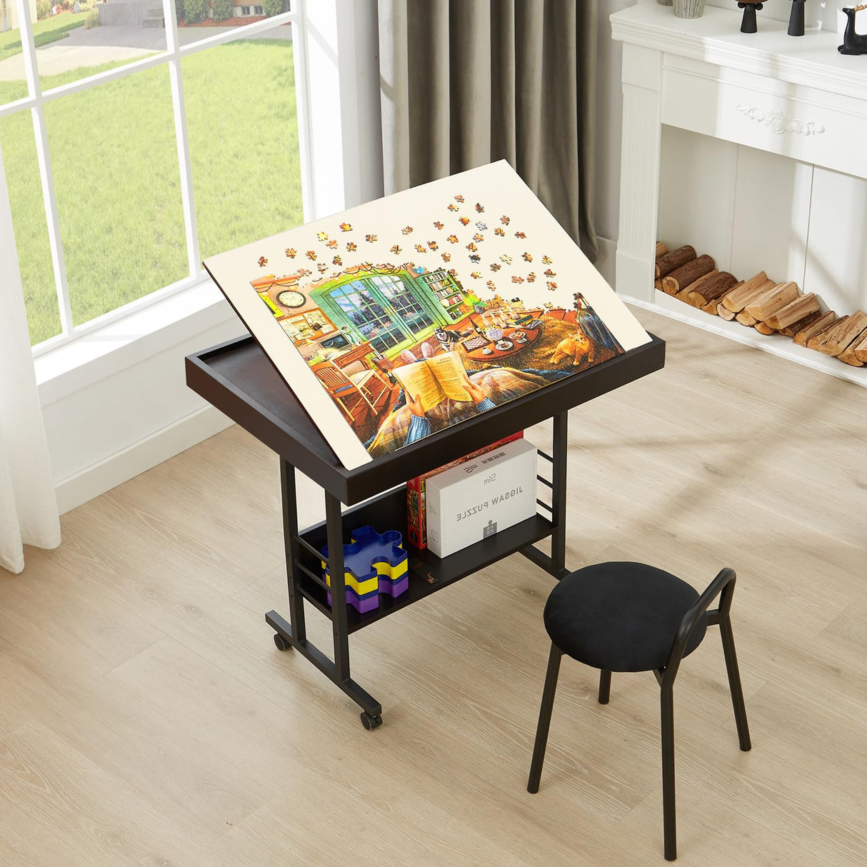 URFORESTIC 1500 Piece Jigsaw Puzzle Table with Legs,Rolling Jigsaw Puzzle Desk,35” X 25.2” Wooden Jigsaw Puzzle Board with Protective Cover for Adults(Dark Brown) URFORESTIC