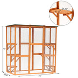 PawHut Outdoor Cat House Big Catio Wooden Feral Cat Shelter Enclosure with Large Spacious Interior, 6 High Ledges, Weather Protection Asphalt Roof, 71" L, Orange PawHut