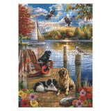 Autumn Lake Puzzles for Adults 1000 Pieces, Fall Funny Dogs Jigsaw Puzzles, Cute Animals Golden Retriever Labrador Bird Flower Holiday Puzzle IdeaBazar
