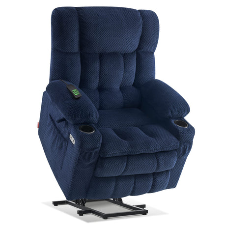 MCombo Dual Motor Power Lift Recliner Chair with Massage and Heat for Elderly People, Infinite Position, USB Ports, Cup Holders, Fabric 7890 (Medium, Yale Blue) MCombo
