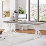Tribesigns 70.8-Inch Executive Desk, Large Computer Office Desk Workstation, Modern Simple Style Laptop Desk Study Writing Table Business Furniture for Home Office (Grey/White, 70.8 Inch) Tribesigns