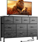 Lulive Dresser for Bedroom 10 Drawer Dresser TV Stand with Power Outlet, Entertainment Center Chest of Drawers for 55 Inch TV, Black Fabric for Bedroom Living Room Hallway Closets Lulive