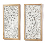 AHUONEL 2 Panel Wall Art Decor Wall Sculpture, Carved Wood Wall Decor Wall Hanging Decor, Rustic Farmhouse Wall Decor for Living Room Bedroom Entryway Hall Office Home Decor, 23"x11.5" AHUONEL
