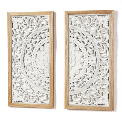 AHUONEL 2 Panel Wall Art Decor Wall Sculpture, Carved Wood Wall Decor Wall Hanging Decor, Rustic Farmhouse Wall Decor for Living Room Bedroom Entryway Hall Office Home Decor, 23"x11.5"