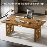 Tribesigns 62.4" Large Executive Desk, Farmhouse Computer Office Desk with Double Robust Pedestal, Rustic Wooden Study Writing Table Workstation for Home Office, Brown Tribesigns