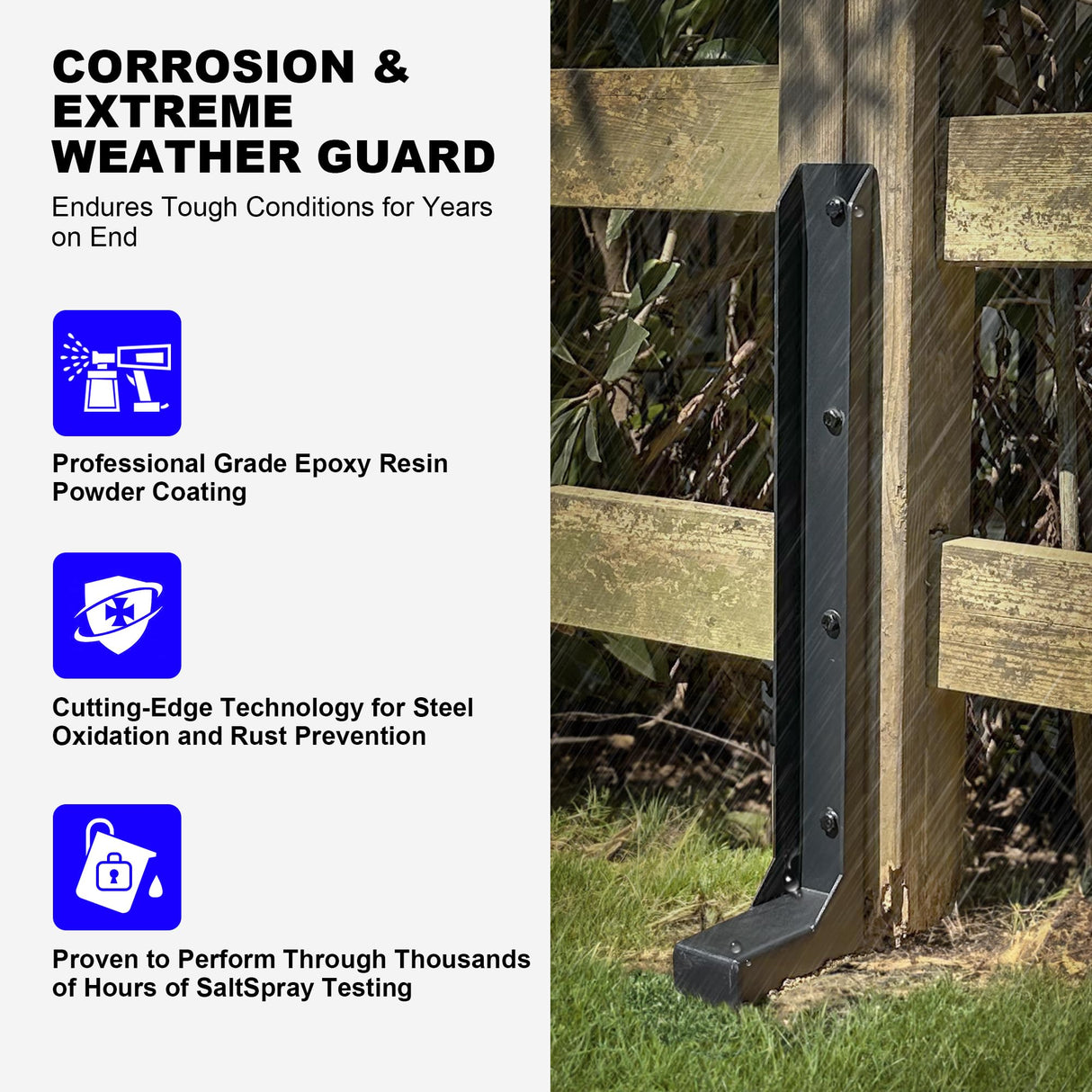 AKINGKONG Thicker Steel Fence Post Repair Kit, Anchors Ground Spikes, Decking Posts, Support Garden Broken 4x4/6x6 Wood Fence Post Stakes (Thicker 11-Gauge, 4 Pack/Black) akingkong