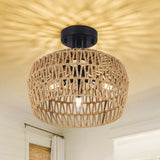 HMVPL Semi Flush Mount Ceiling Light, Rattan Light Fixture Ceiling Mount with Handmade Wicker Lampshade, 3-Lights Boho Chandelier, Woven Close to Ceiling Light for Bedroom Hallway Living Room Kitchen HMVPL