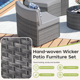 ABCASA Outdoor Patio Furniture Set with Coffee Table,11 Pieces Half-Moon Curved Outdoor Sectional Sofa and Side Table Waterproof Cover, Wicker Rattan Patio Coversation Set for Porch,Backyard(Grey) ABCASA