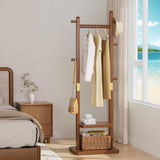 Taitiy Solid Wood Coat Rack Clothes Rack, Coat Rack Freestanding with 2 Shelves and 5 Hooks, Heavy Duty Coat Tree for Entryway, Living room, Coat Hanger Stand for Hats, Bags Clothes(Walnut Brown) Taitiy