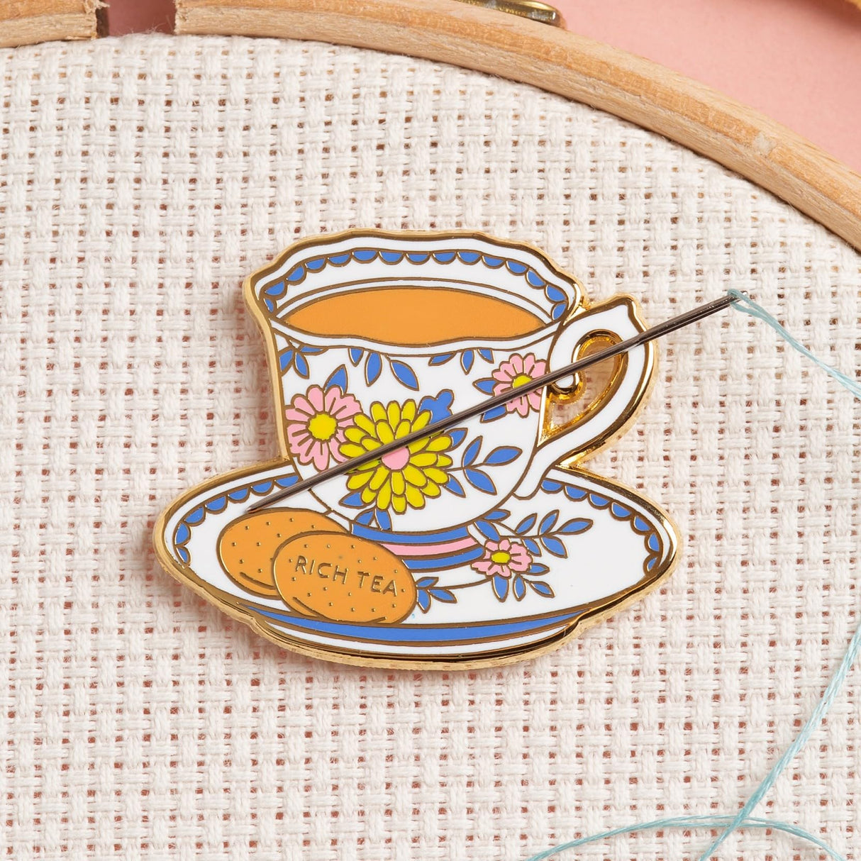 Caterpillar Cross Stitch Needle Minder - Teacup for Cross Stitch, Sewing, Embroidery and Needlework Accessories, Enamel and Magnetic Caterpillar Cross Stitch