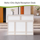 LITTLE TREE 57-Inch Reception Desk with Counter, Boho Style Front Desk, Modern Checkout Counter, Receptionist Desk for Retail, Lobby, Salon, Office, White LITTLE TREE