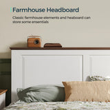 LINSY Wood Queen Bed Frame with Headboard, Farmhouse Bed Frame Queen Size with High Footboard, Wood Bed Fast Assembly, Noise-Free, No Box Spring Needed - White LINSY