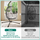 YITAHOME Hanging Egg Swing Chair Outdoor Wicker Hammock Chairs Indoor with Steel Stand UV Resistant Cushion 350lbs for Patio, Bedroom, Garden and Balcony, Gray YITAHOME