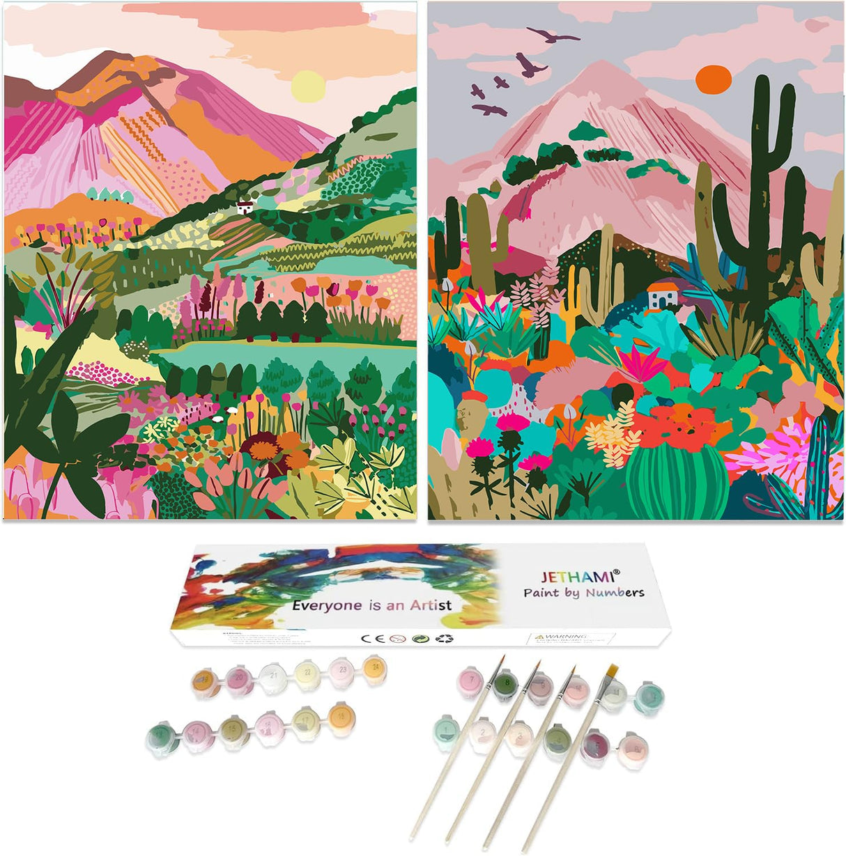 Jethami 2 Pack Paint by Numbers for Adults Beginner, Mountains Sunset Plant Landscape DIY Canvas Art Kit for Relaxation 16x20 in Jethami