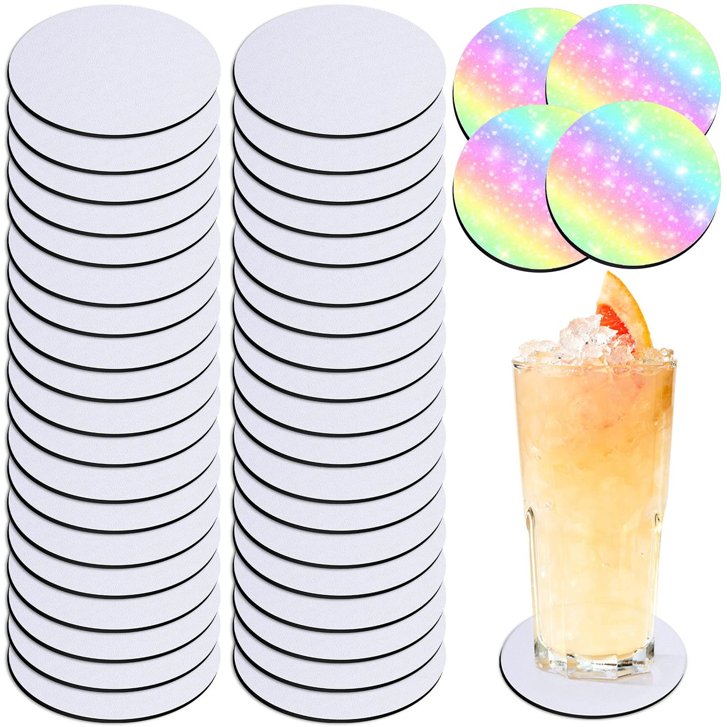 60 Pieces Sublimation Blank Cup Coasters Bulk 4x4 Inch Round Blank Cup Mat Rubber Circle Cup Mat for Sublimation Transfer DIY Crafts Printing Heat Press Gift